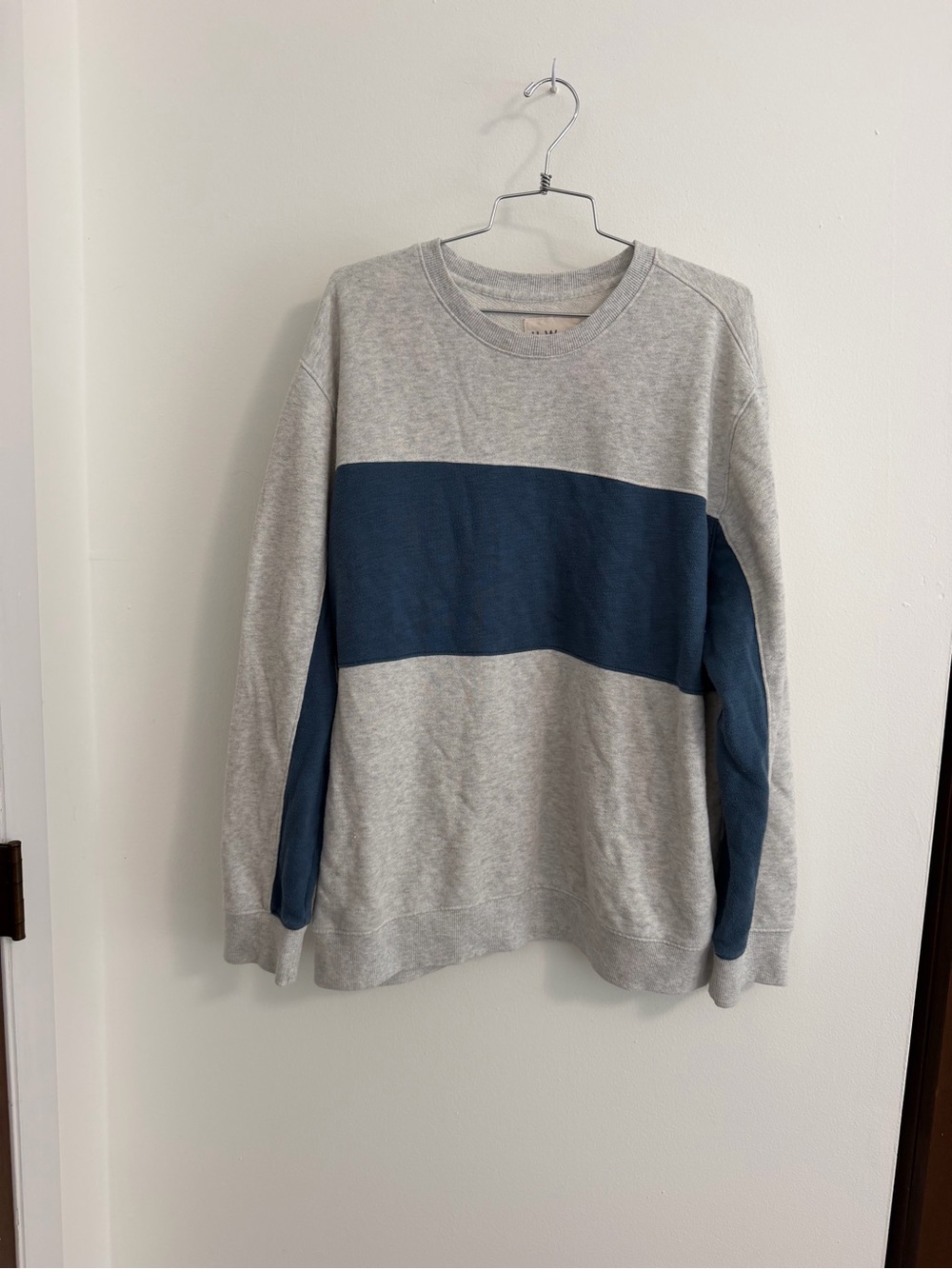 Upwest Men's Crewneck Sweater in Heather Gray with Navy Stripe